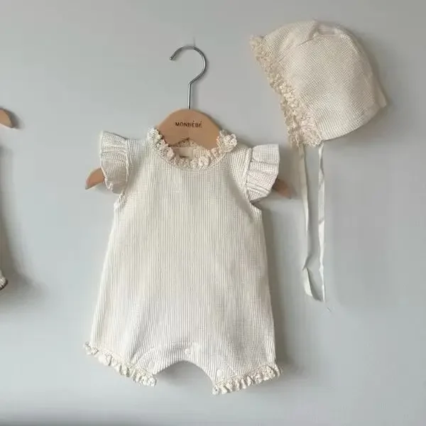 Korean Style Summer Baby Girl Romper Gracie Checkered Flight Sleeve Baby Clothes Newborn Crawling Suit Cotton Onesie