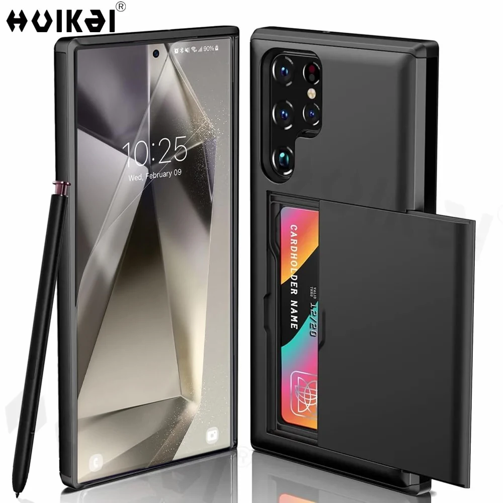 Custodia Per Samsung Galaxy S24 Ultra S23 S22 Note 20 S23 Fe Portafoglio Porta Carte Slide Slot Slim Hard Pc Heavy Duty Cover Protettive