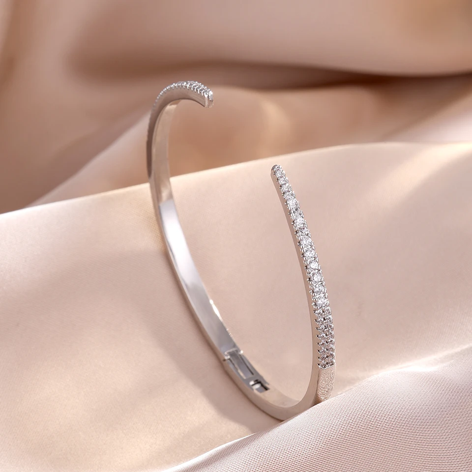 Yupsk Classic Sparkling Zircon Open Bracelet Bangle for Women Fashion Popular Jewelry Gift for Europe & United States 2