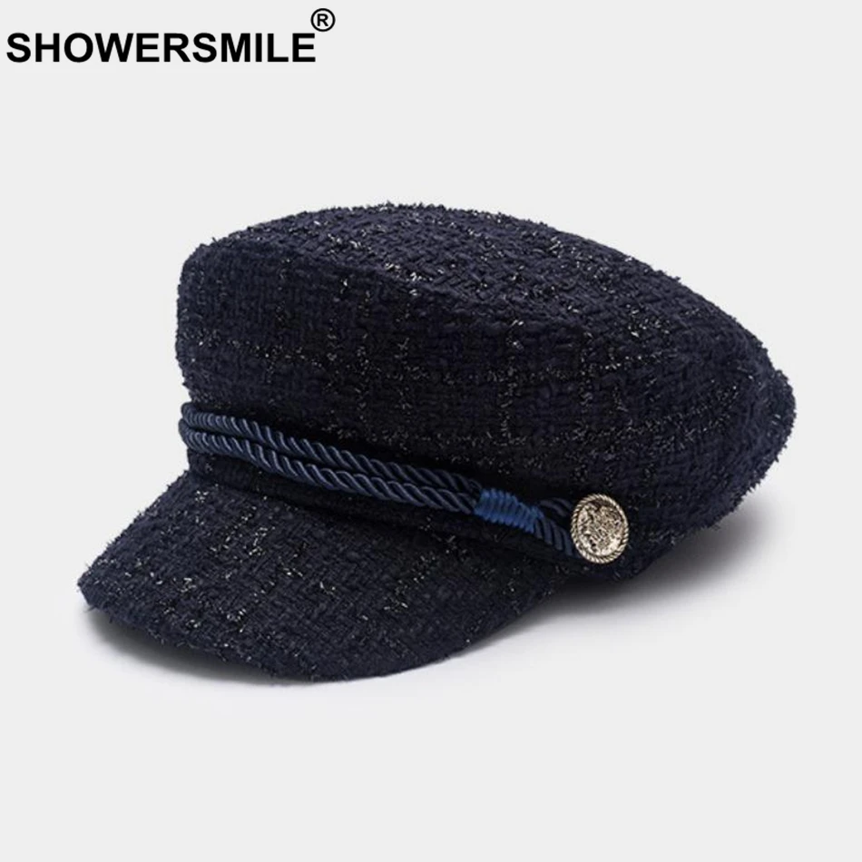 SHOWERSMILE Women Newsboy Caps Hat Burgundy Flat Caps Female Casual Captain Hats Ladies Designer Autumn Baker Boy Black