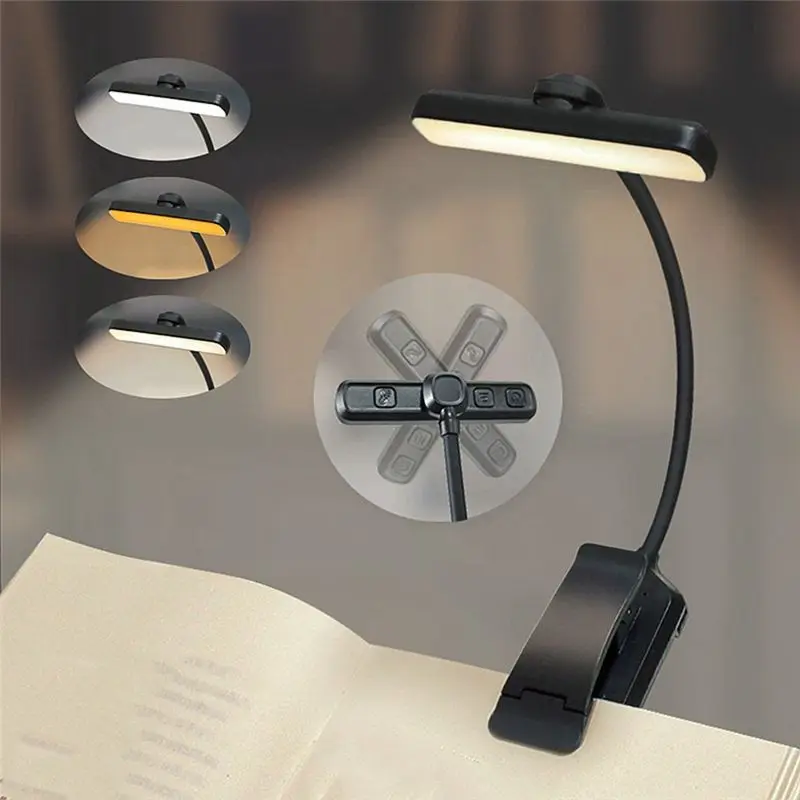 LED 책 라이트 USB 충전식 책상 클립 야간 조명 미니 회전식 테이블 램프 침대에서 사용할 수 있는 휴대용 독서등