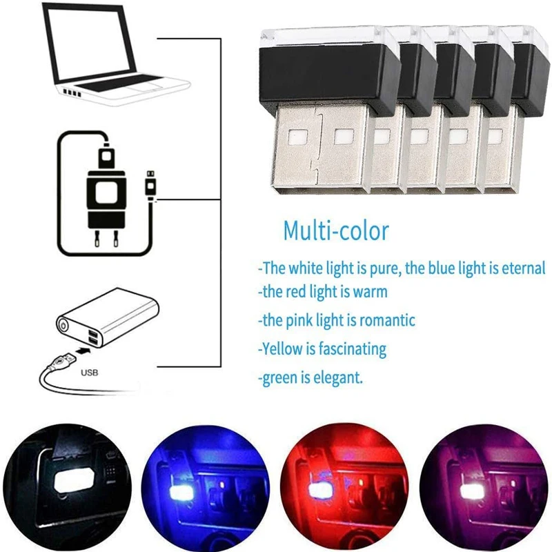 La couleur rouge Mini ampoule LED USB pour intérieur de voiture