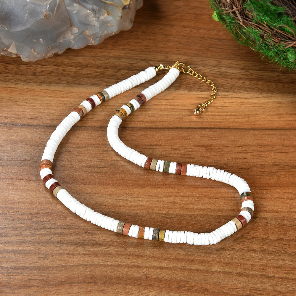 Hawaiian Mens Seashell Necklace White Puka Shell Surf Necklace