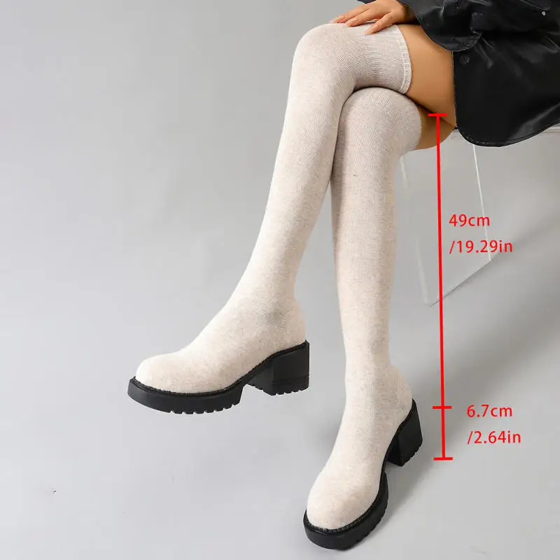 Chunky Platform Over The Knee Boots Women 2025 Autumn Thick Bottom High Heel Elastic Sock Boots Brand Woman's Long Booties 42