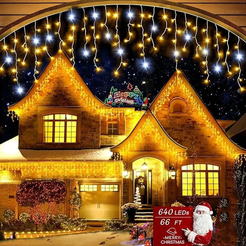thumbnail image 2 of Decoraciones navideñas 2025 Guirnaldas de cortina LED Festoon (blanco cálido + blanco frío estroboscópico) 4 M (ancho) * 0,4/0,5/0,6 M (alto) Enchufe de EE. UU./UE Opera seguro, 2 of 5