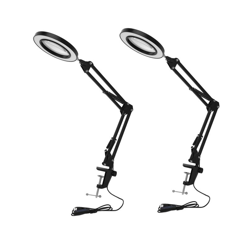 

New 2X LED Magnifying Lamp With Clamp, 10 Levels Dimmable, 3 Color Modes, 5-Diopter Real Glass Lens