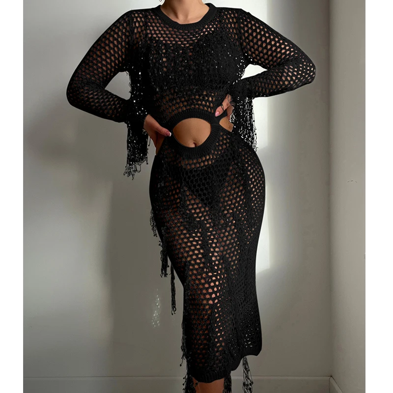 Beach Holiday Bikini Cover Up Dress Sun Protection Skinny Chic Women's Sexy Waist Reveal Dress Club Party Night