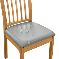 Waterproof PU Leather Square Chair Cushion Cover - Removable Dining Seat Slipcover - 1 PC (PU-Gray)