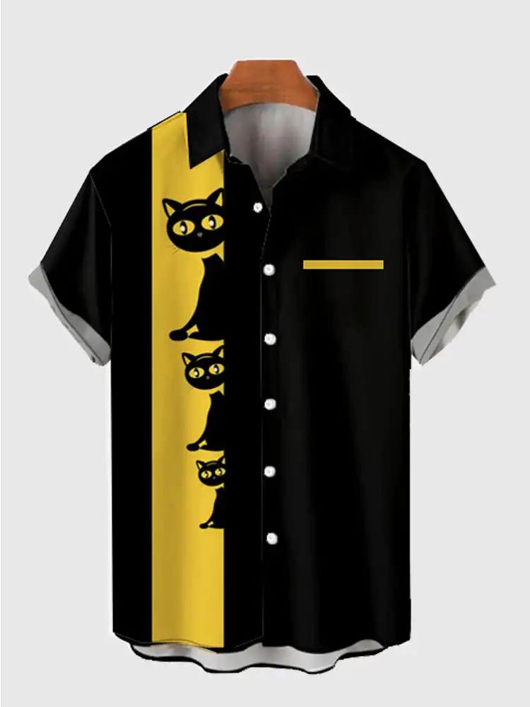 thumbnail image 1 of Camisa casual con estampado de gato lindo para hombre, camisa de manga corta clásica con impresión 3D para uso diario, camisas hawaianas de moda para mujeres Hrajuku, 1 of 5