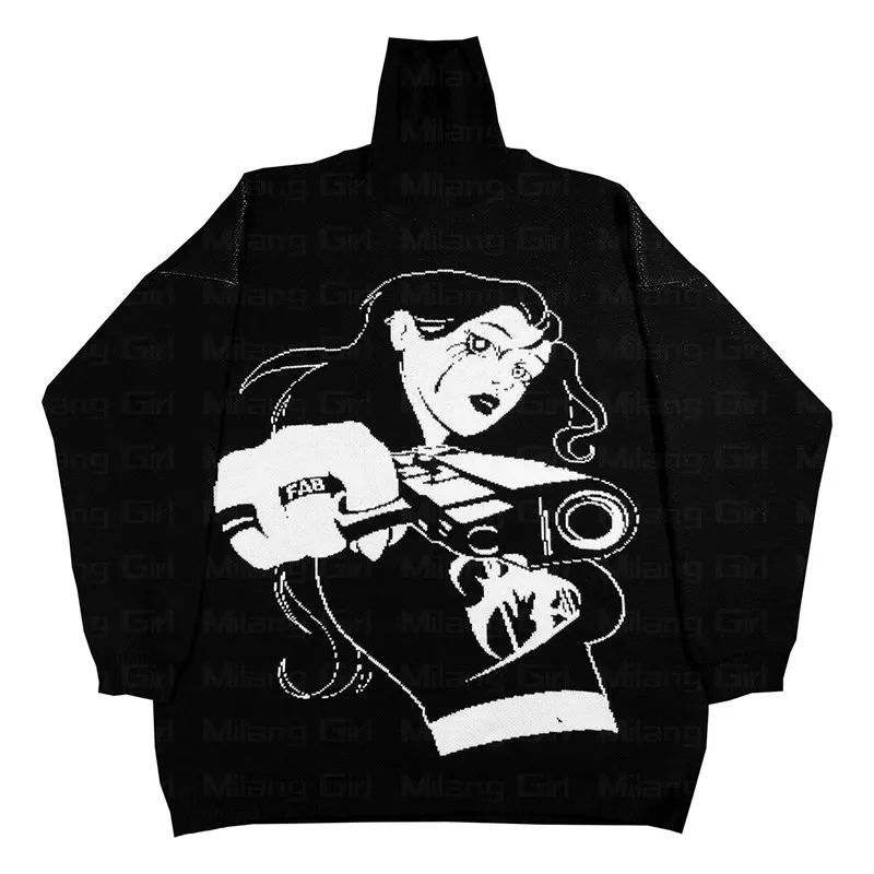 

Водолазка в стиле Харадзюку, трикотажная одежда в стиле унисекс, хлопковый Зимний пуловер, свитер в винтажном японском стиле, аниме, эстетичная трикотажная Y2K