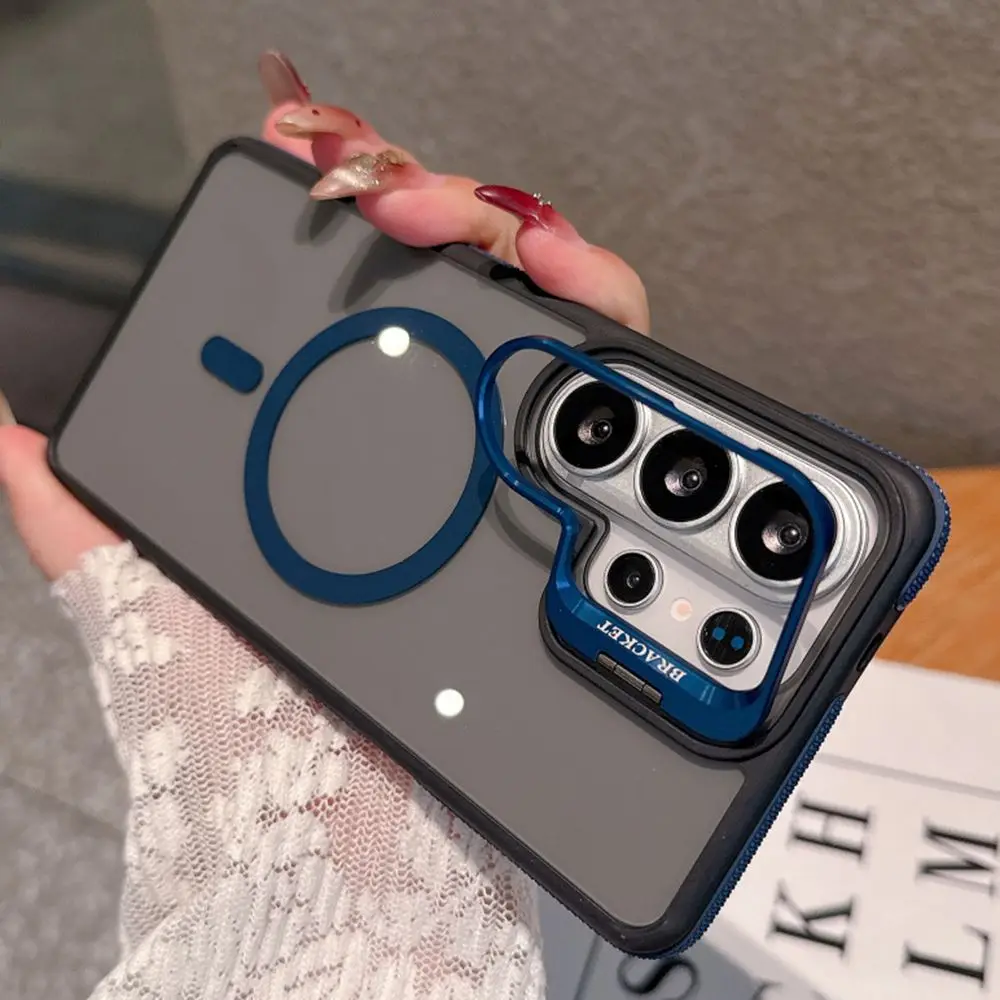 Enhanced Magnetic Protective Metal Lens Stand Case with Acrylic Bumper Cover