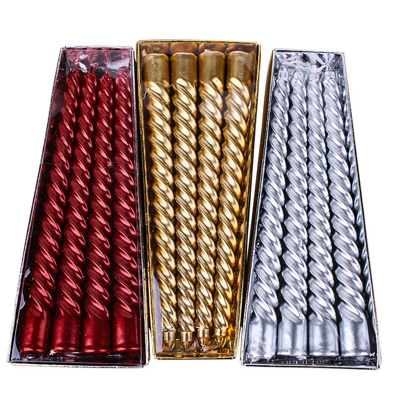 Electroplated Threaded 6/8/10 Inch Golden Silver Red Candlelight Dinner Wax Birthday Art Spiral Candles Paraffin for Home Decor