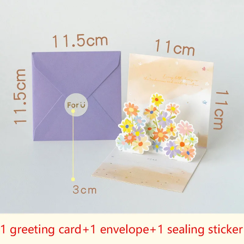 Pop up style 3D bouquet greeting card  gratitude and blessings high-end handwritten letter envelope set birthday small card gift