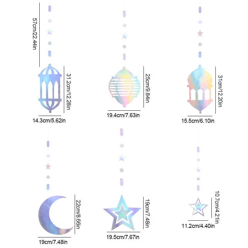 Ramadan Gold Silver Star Moon Lantern Hanging Streamer Garland Eid Mubarak Home Decoration 2025 Muslim Islamic Party Supplies