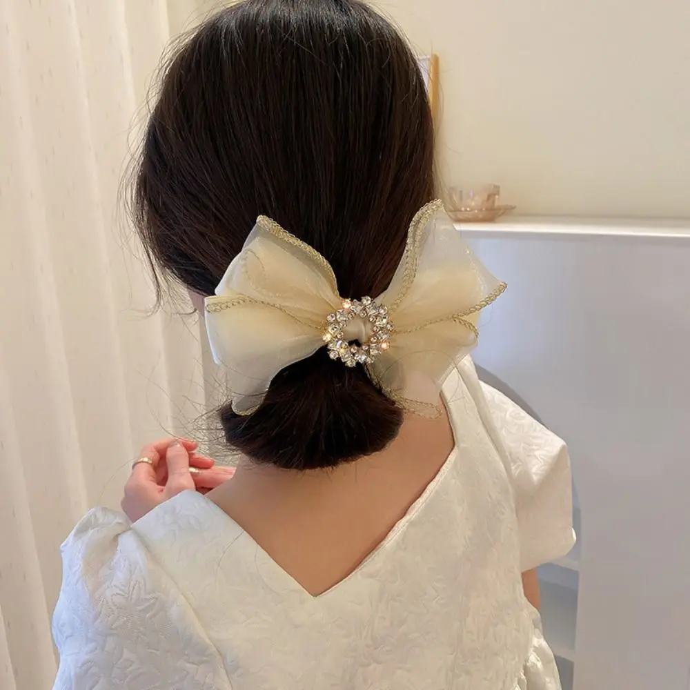Korean Style Bow Hair Clip Elegant Hair Ornament Large Size Mesh Hair Clip Headdress Hairpin Crystal Hair Clip