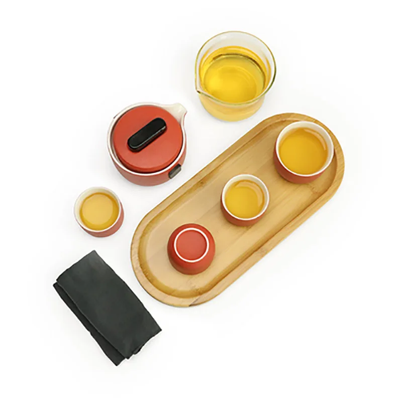 Ceramic Portable Travel Outdoor Tea Set, Teaware, Chinese Kungfu Teapot, Tea Cup, Pot Kettle for Red Wedding, Newlywed Souvenir