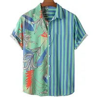 Men's Hawaiian Shirts Striped Floral Print Button-Up Casual Summer Beach Travel Oversized Unisex Clothing 1