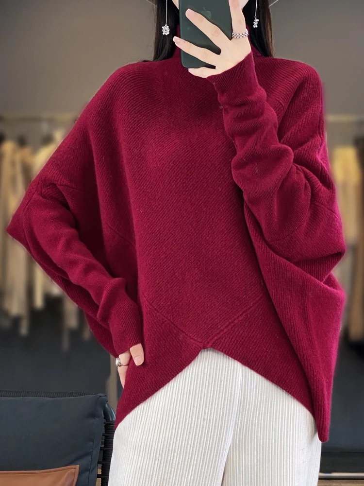 autumn-and-winter-new-turtleneck-wool-sweater-female-skin-friendly-loose-thick-bat-sweater-irregular-sweater-solid-color