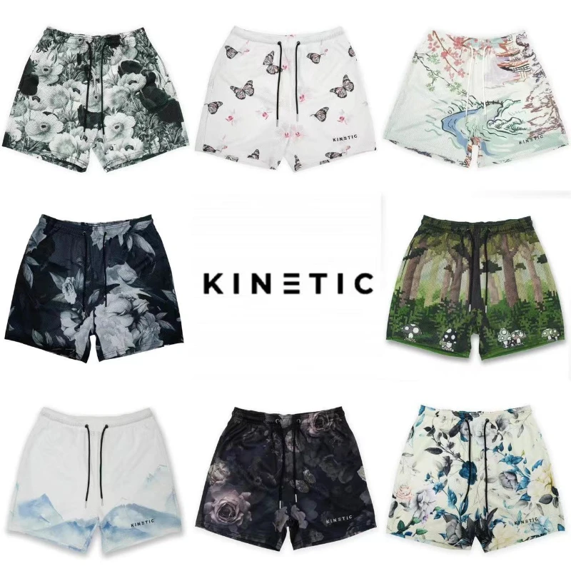 KINETIC Print Trend Shorts Casual Shorts Men's Gym Fitness Sports Streetwear Short Pants Quick Dry Mesh Loose Basketball Shorts 2