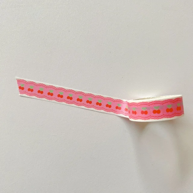 1Pcs Pink Grid Cherry Flower Washi Tape Decorative Adhesive Tape Color Masking Tape For Sticker Scrapbooking DIY Stationery Tape 1Pc C