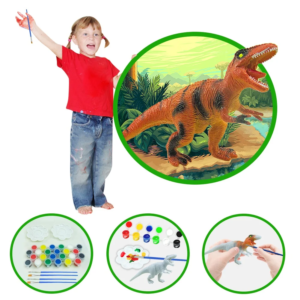 Baby-43PCS DIY 페인트 공룡 흰색 빈 모델 손 그림 공룡 낙서 게임 패드