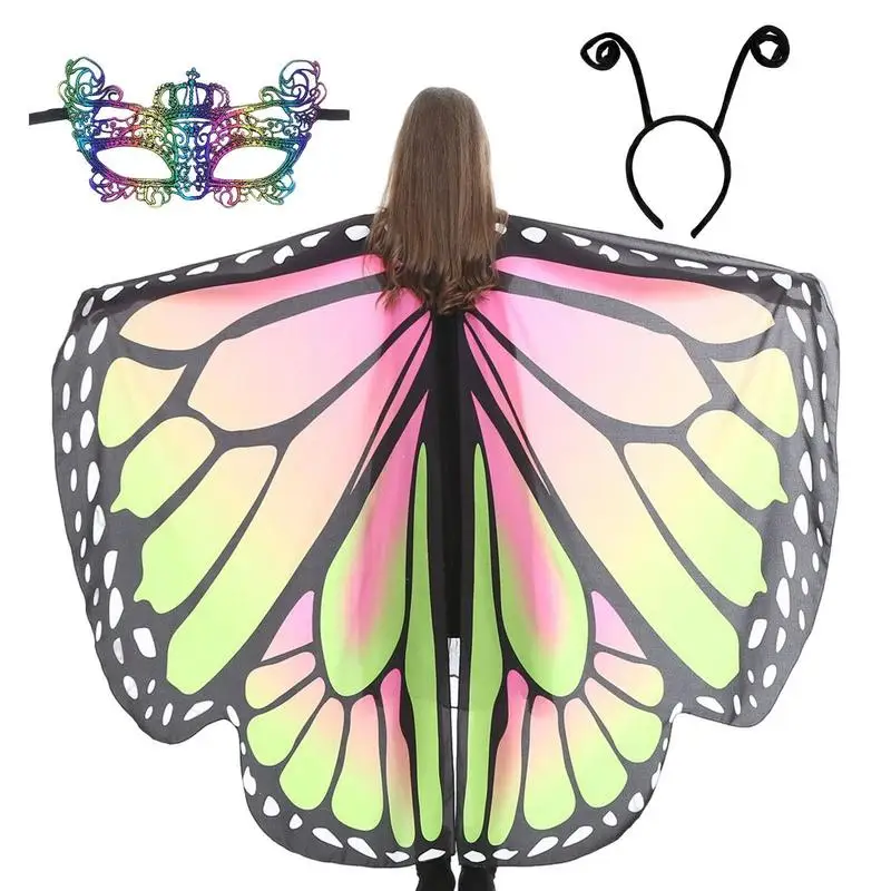 

Женский костюм-бабочка на Хэллоуин, яркий костюм-бабочка с разноцветными крыльями бабочки и антенной на Хэллоуин