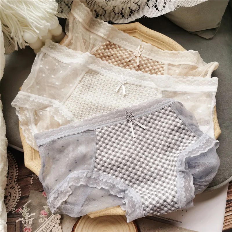 

Thin Mesh Lace Transparent Sexy Women Underwear Cotton Crotch Hollow Out See Through Panties Breathable Seamless Briefs Lingerie