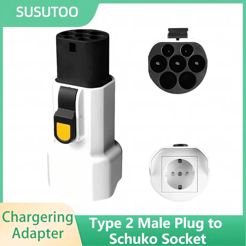 Portable 220V Type 2 Male Plug to Schuko Socket EV Charging Adapter For EV Charger Connector