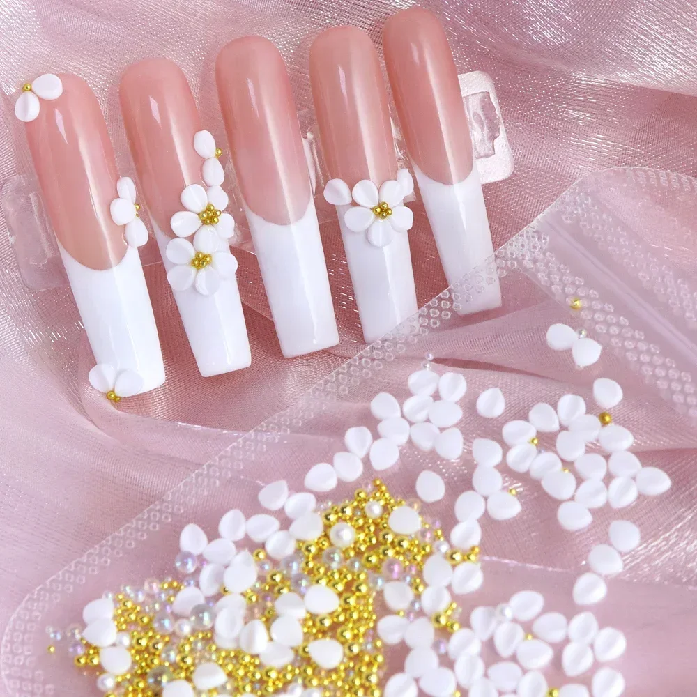 150pcs White Carving Petals Nail Charms Flower Decoration Gold Steel Accessories Nail Parts Supplies for DIY Women's Nail Design 2