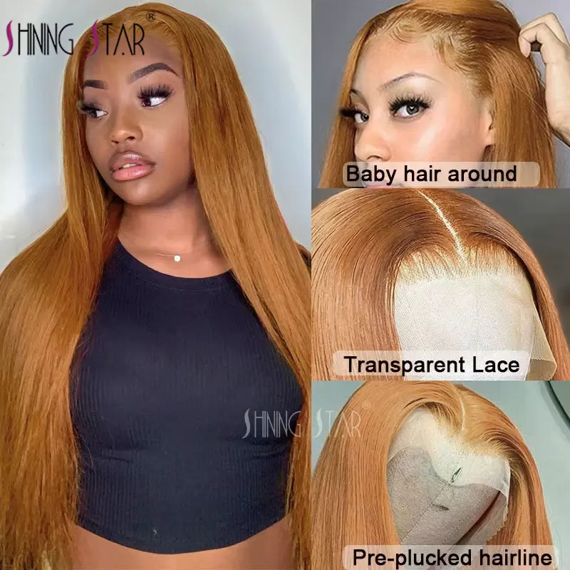 180% 30 34" Ginger Blonde Bone Straight 13X4 13X6 Lace Front Human Hair Wig Brazilian Colored Hd Transparent Lace Frontal Wigs 5