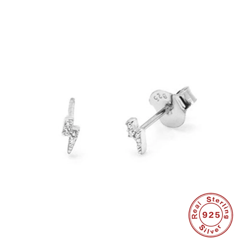 

Aide 925 Sterling Silver Dazzling Clear CZ Zircon Lightning Shape Stud Earrings For Women Delicate Mini Cartilage Piercing Studs