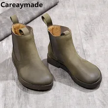  Careaymade-Genuine Leather women's Boots Chelsea short boots women's shoes soft sole comfortable flat bottomed Ladies Boots 
