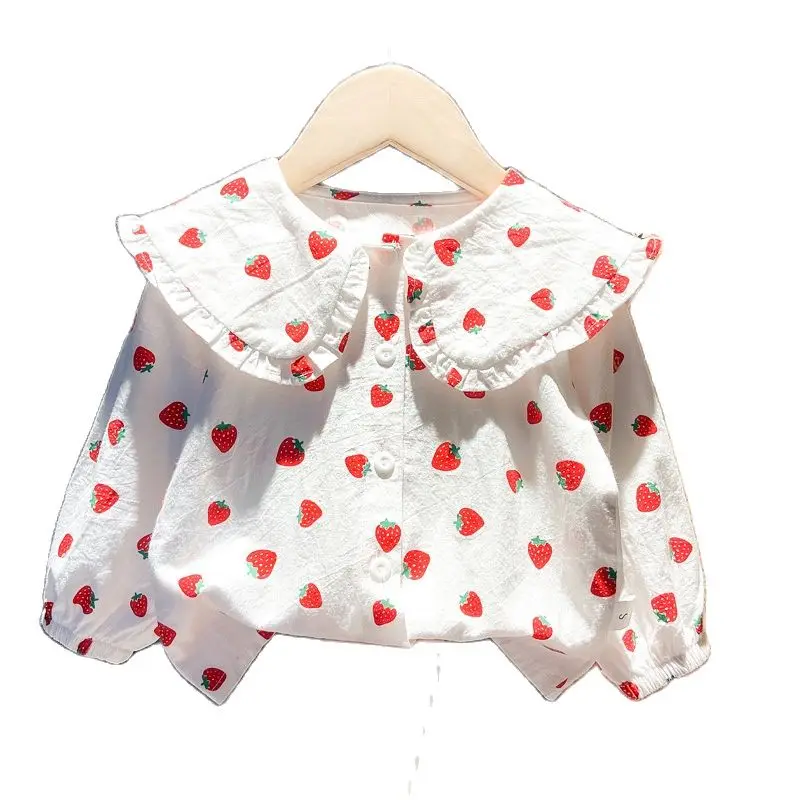 Girls Cotton Spring Autumn Doll collar white blouse Kids Long Sleeve Blouse kids shirts