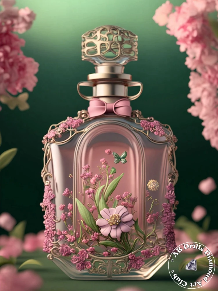 thumbnail image 1 of Botella de perfume de flores de lujo 5D DIY AB pintura de diamante taladro completo bordado moda punto de cruz Rhinestone decoración del hogar regalo, 1 of 5