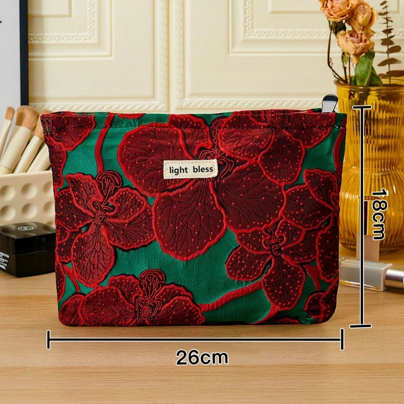 Red Flower Fashion Canvas Women Cosmetic Handbag Travel Organizer Toiletry Makeup Pouch Ladies Luxury Make Up Bag For Gift 2026