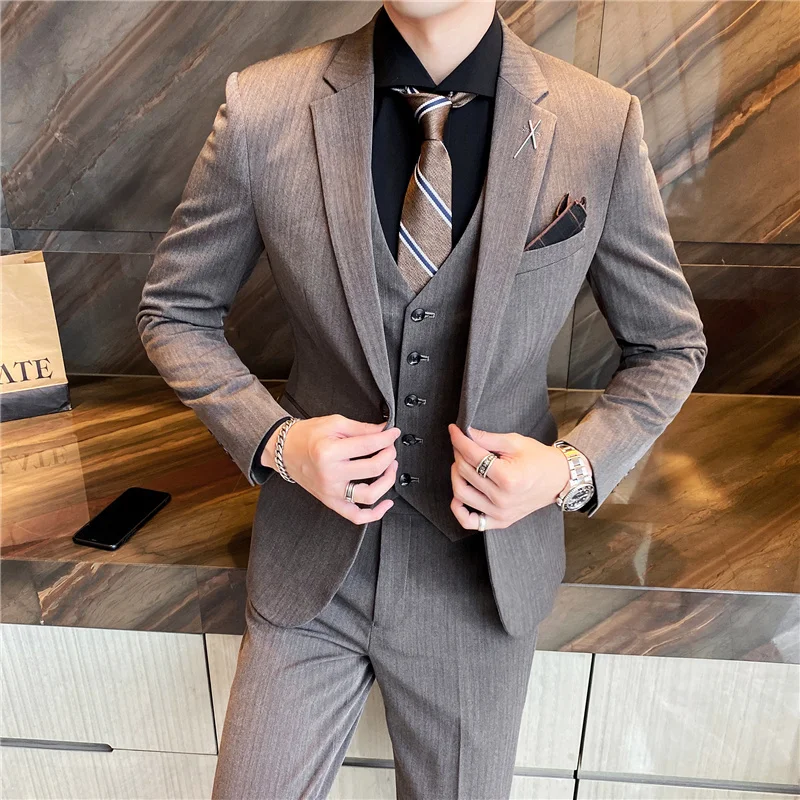 

(Jacket+vest+Pants) 2023 New style Men's High Quality cotton business Blazers coat/Male slim groom dress/Man A three-piece suit