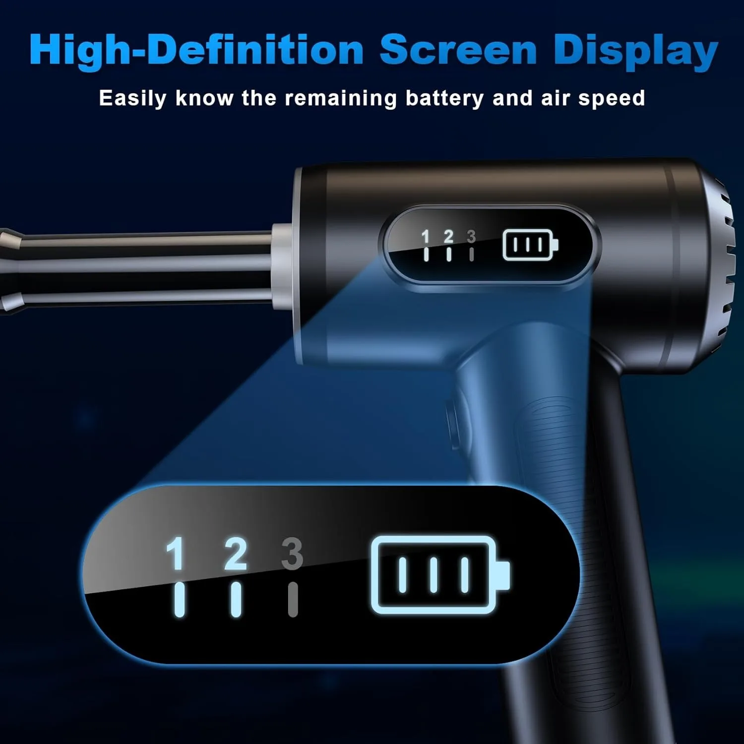 Compressed Air Duster-3 Gear Adjustable 100000RPM Electric Air Duster with LED Light, Rechargeable Cordless Blower