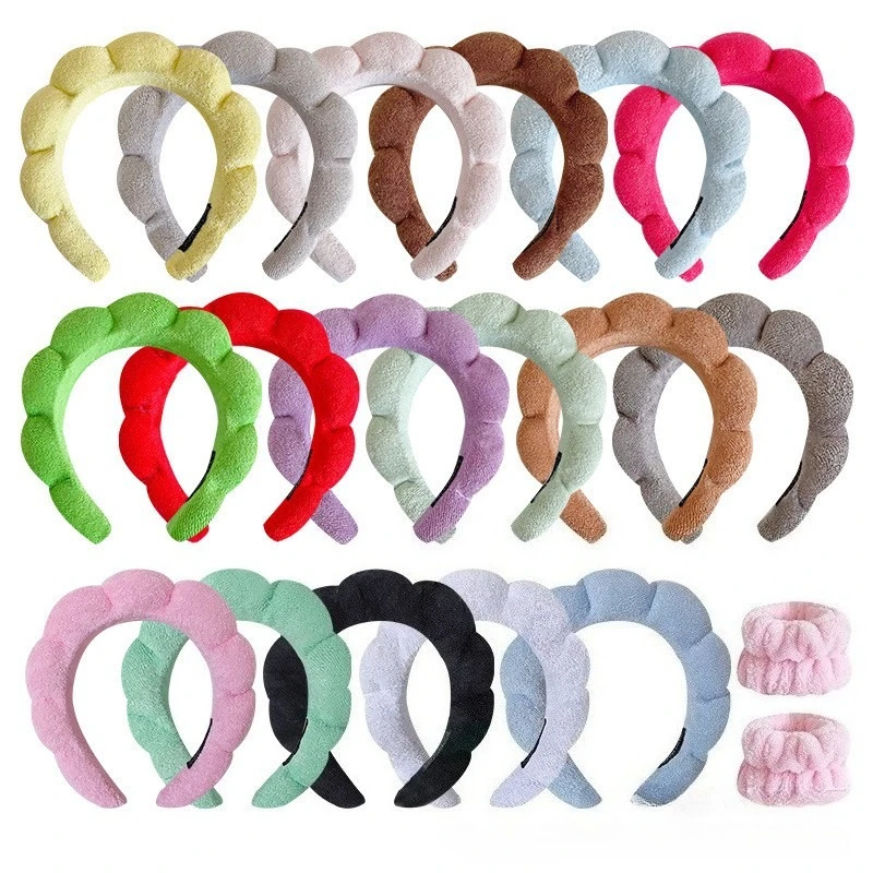 Chic masa frita giros esponja corona alta diadema toalla esponjosa aros para el cabello pulsera mujer lavado de cara pinzas para el cabello conjunto de accesorios
