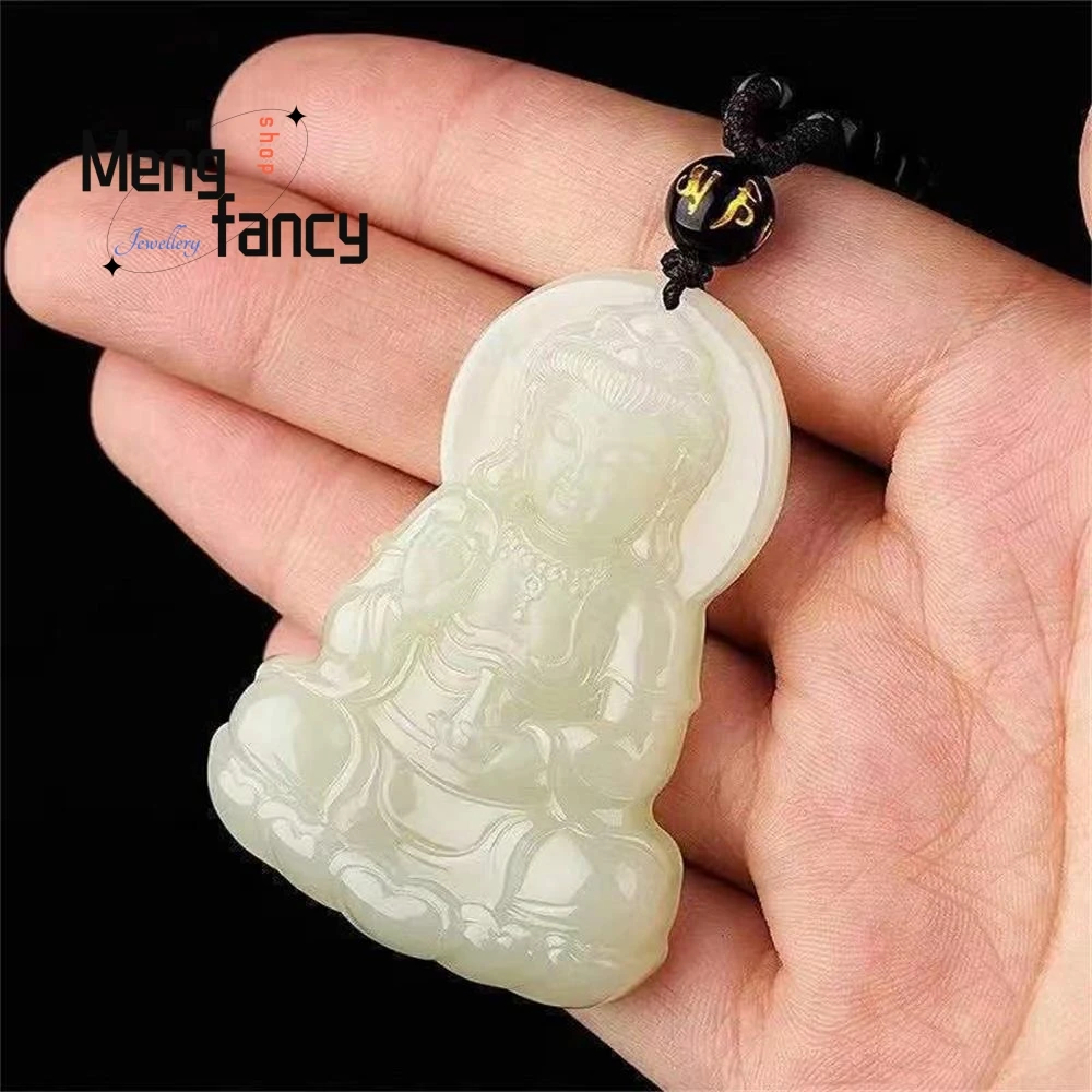 Natural Hetian White Jade Guanyin Pendant Exquisite Buddhist Amulets Luxury Fashion Jewelry Handicraft Holiday Gift