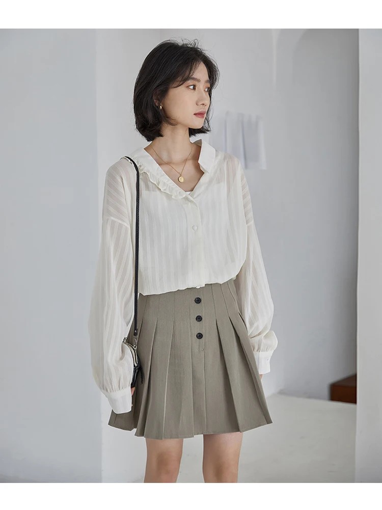 midi skirt 2021 Autumn Preppy Style Pleated Skirt Women Solid Vintage High Waist Student Girl Button A-line Mini Woman Skirts Faldas Cortas pleated skirt