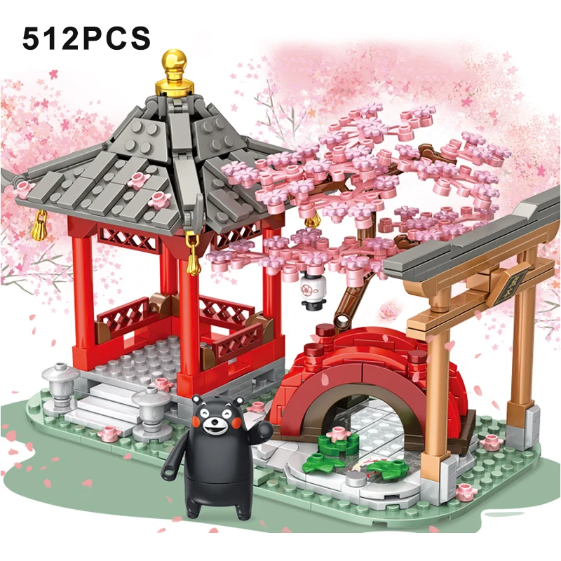 Kumamon Bear Country Villas House Building Blocks Cafe Ramen Sushi Shop Assemble Bricks City Stree View Toys Gifts For Children