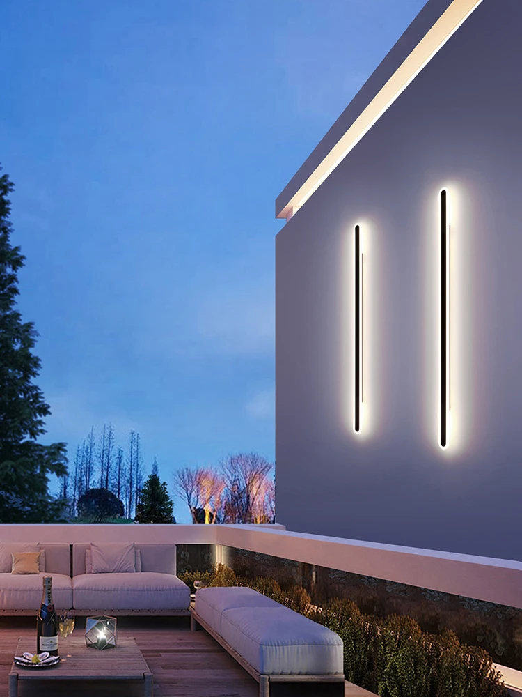 LED Wall Lamp Outdoor Wall Lamp Minimalist Long Waterproof LED Light Garden Villa Porch Patio Bedroom Background RGB