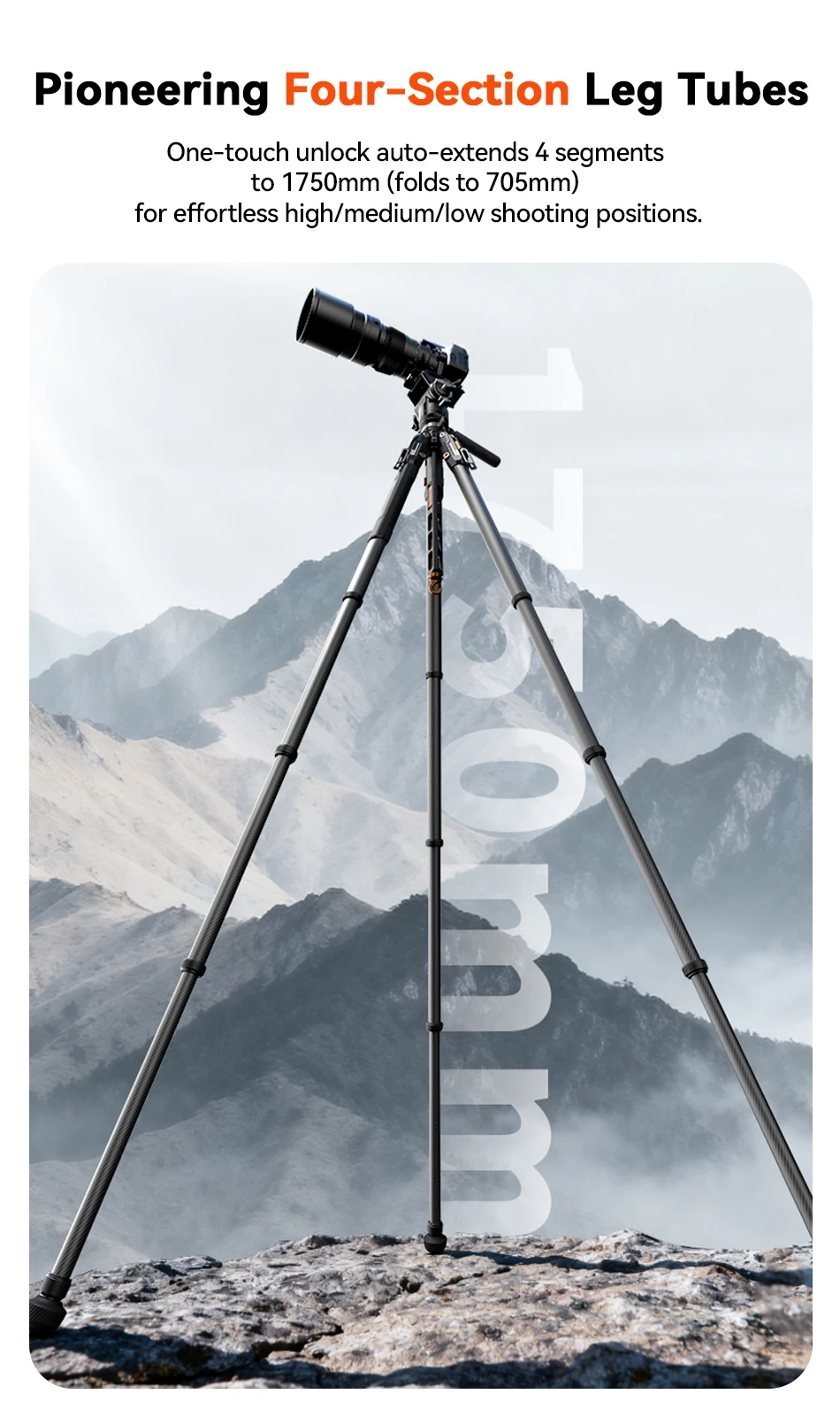 Coman T1S / T1S V5 Travel Carbon Fiber Tripod One Click Quick Release With Panor