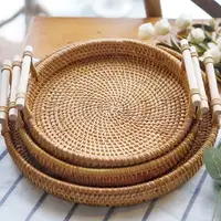 Handwoven Rattan Tray & Food Storage Basket | Eco-Friendly Kitchen Organizer with Lid, Farmhouse Home Decor 2