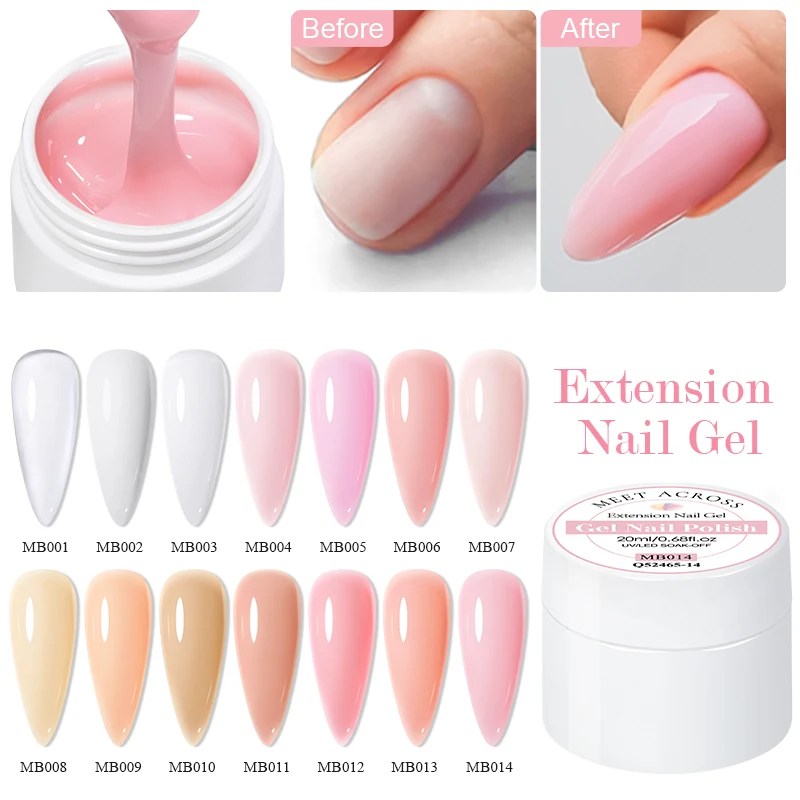 MEET ACROSS 20ml Pink Clear Nude Extension Gel Nail Polish Nail Supplies Semi Permanent UV Gel LED Hard Gel Nail Art Varnish S4bb1db4fecc04164954af03b75cc53611