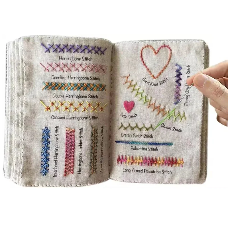 Embroidery Stitch Book Embroidery Sewing Book Creative Chain Stitch Books Guide with Patterns DIY Sewing Kit for Beginners
