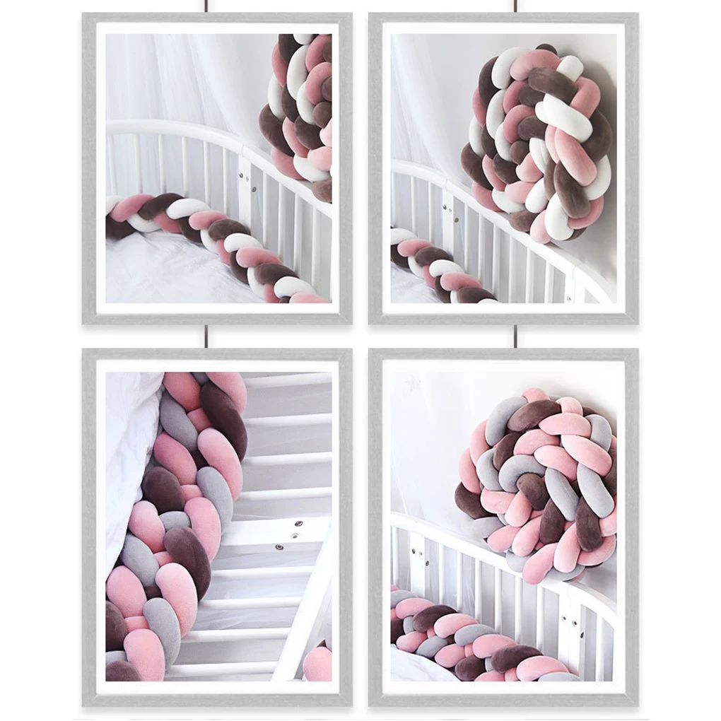 Braided Baby Crib Bumper (1.5M), Soft Knot Pillow Cushion for Crib Protection