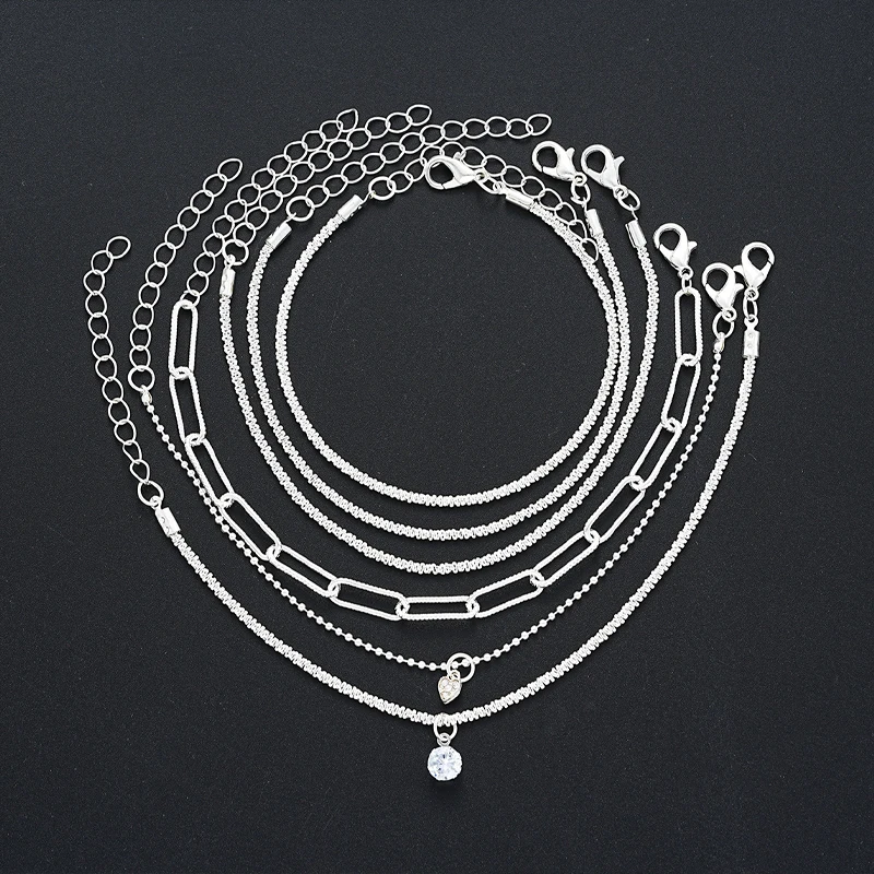 New Fashion 6 Pcs Gold Color Bracelets Set for Women Vintage Punk Shining Zircon Heart Cuban Link Bracelet Simple Jewelry Gifts