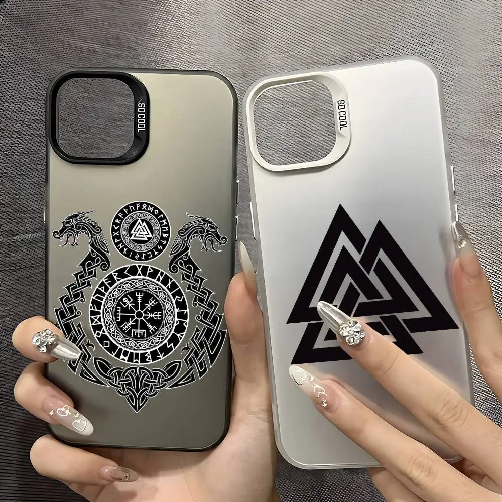 Viking Vegvisir Logo Design Phone Case - Black Purple Matte Laser Metallic Aurora Finish