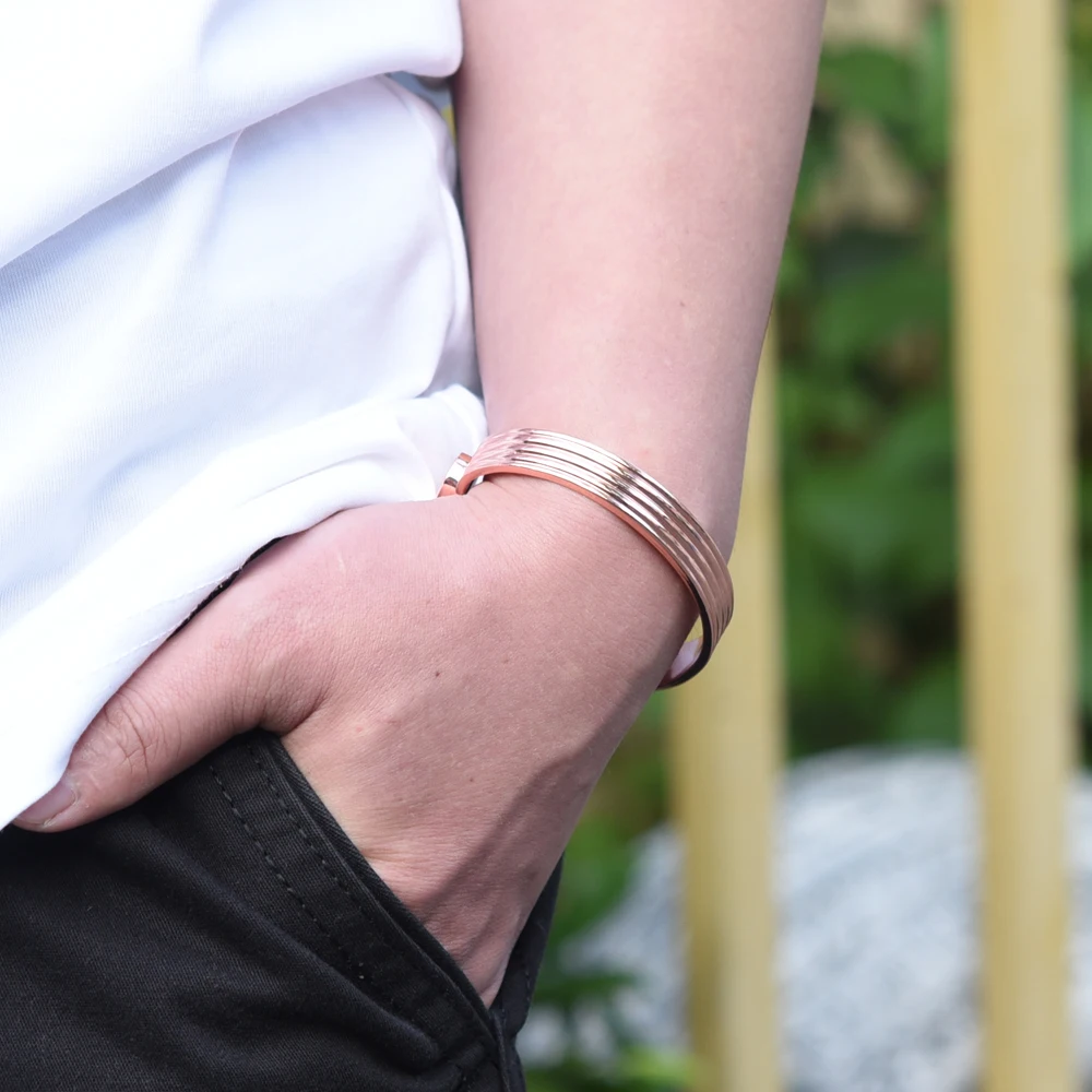 Magnetic Bangle Bracelet Pure Copper Adjustable Open Cuff 10mm Wide For Women